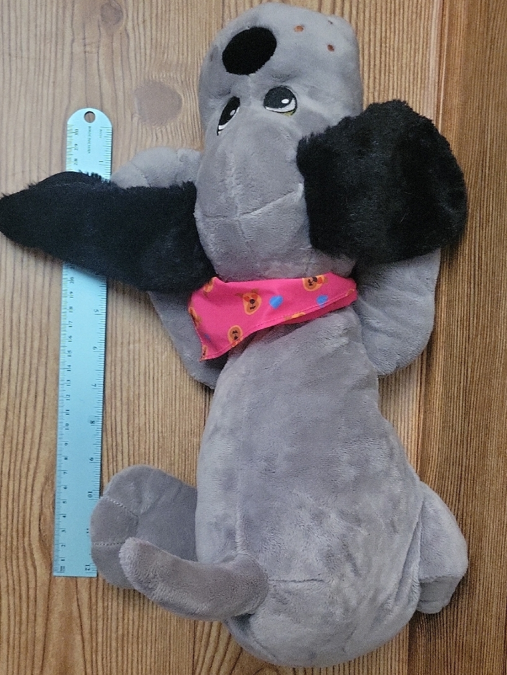 Vintage Pound Puppy Plush Dog with Black Ears and Pink Bandana